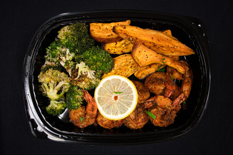 Blackened Shrimp with Broccoli & Sweet Potatoes