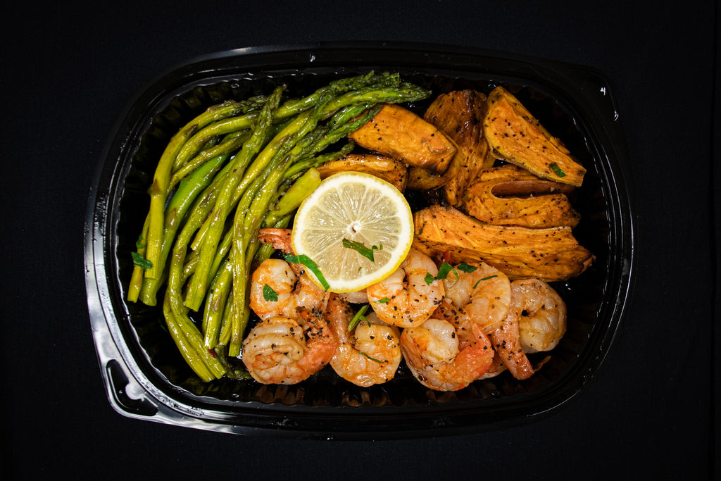 Lemon Pepper Shrimp with Asparagus & Sweet Potatoes