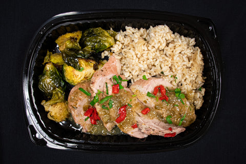 Salsa Verde Pork Tenderloins with Brown Rice & Brussel Sprouts